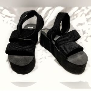 Black Platform Sandals with Stretch Straps